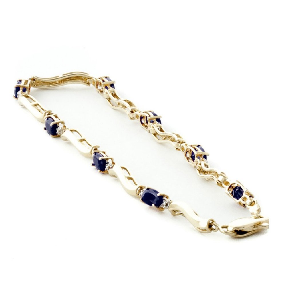 14K GOLD TENNIS BRACELET W DIAMONDS & SAPPHIRES